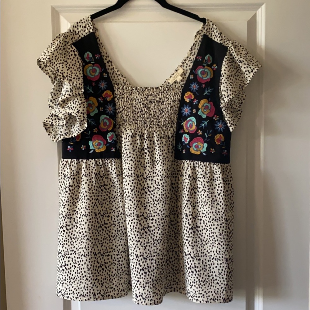 Like New! Size Large Embroidered, Smocked Top